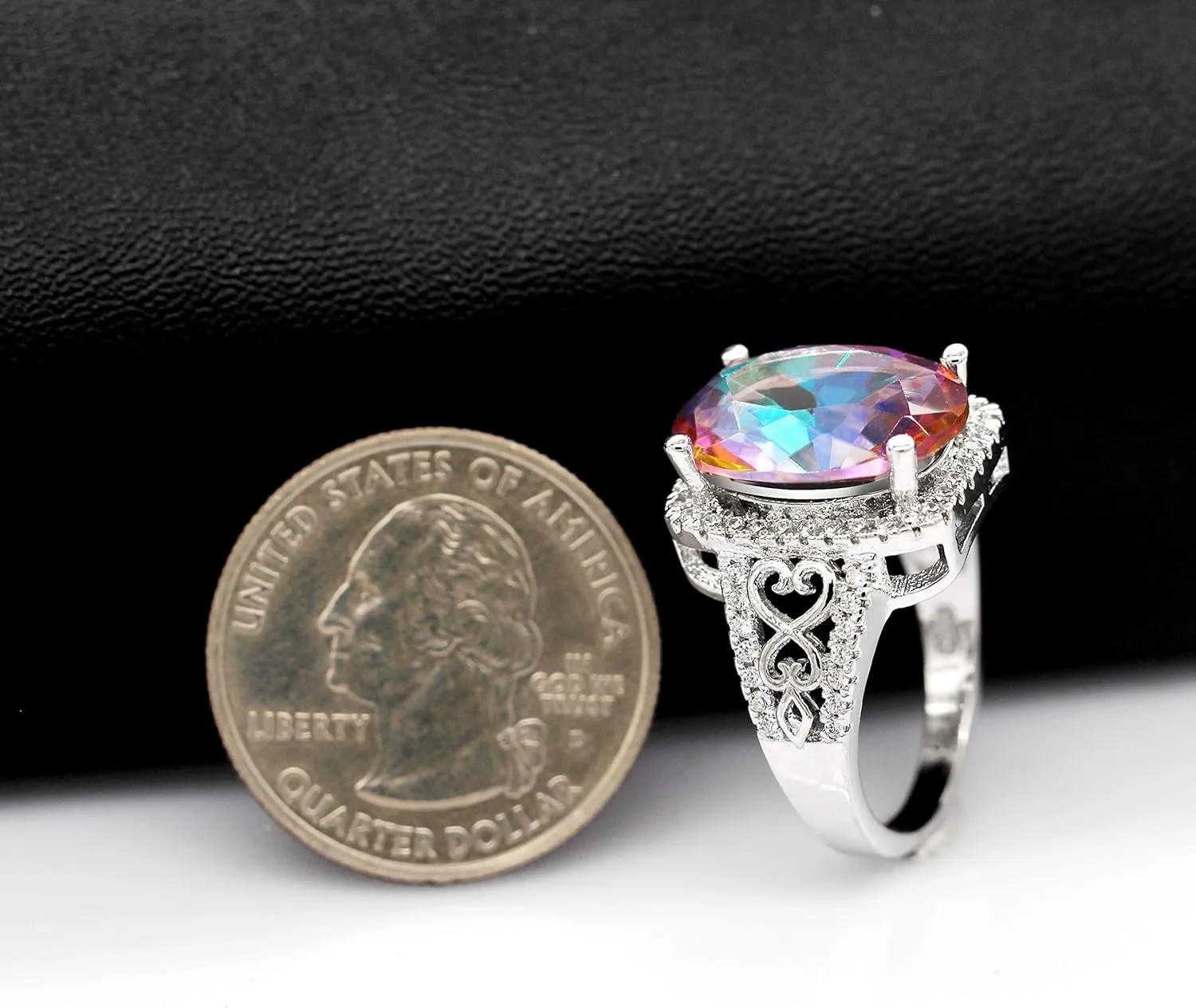 Uloveido White Gold Plated Big Oval Multicolor Cubic Zirconia Crystal Anniversary Cocktail Rings for Women Y585