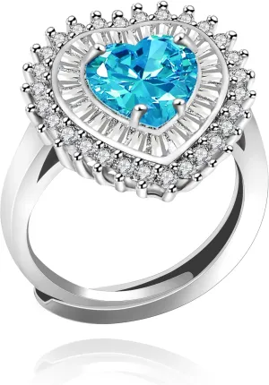 Uloveido Womens Love Heart Shape Crystal Wedding Engagement Ring Adjustable Size Solitaire Cubic Zirconia Rings Platinum Plated