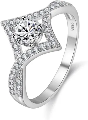 Uloveido Women's Square Hollow Swirl Infinity Rings with Round Cubic Zirconia Wedding Anniversary Ring Gifts WX023