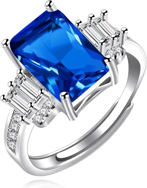 Uloveido Women's Temperament Emerald Cut Cubic Zirconia Ring Open Adjustable Inlaid Rectangular CZ Diamond Rings