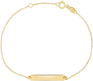 UNICORNJ 14K Yellow Gold Engravable Personalized Bar Pendant Necklace or Bracelet Polished Shiny on Cable Chain Italy