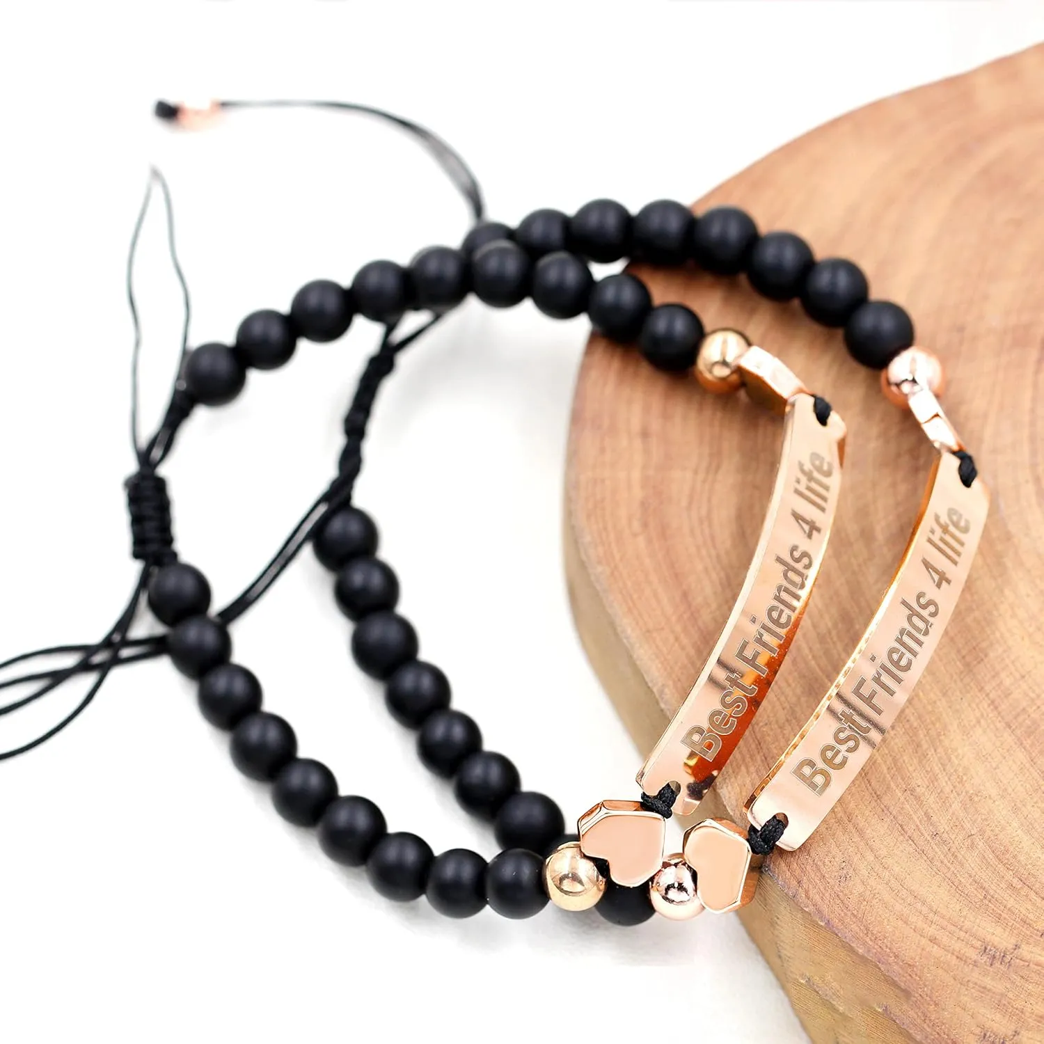 Unisex Handmade Personalized Name Identification Bracelet for Women Mom, Custom Braided Black Matte Agate Beads ID Bracelet for Mother Best Friends Bracelet Gift Y1451
