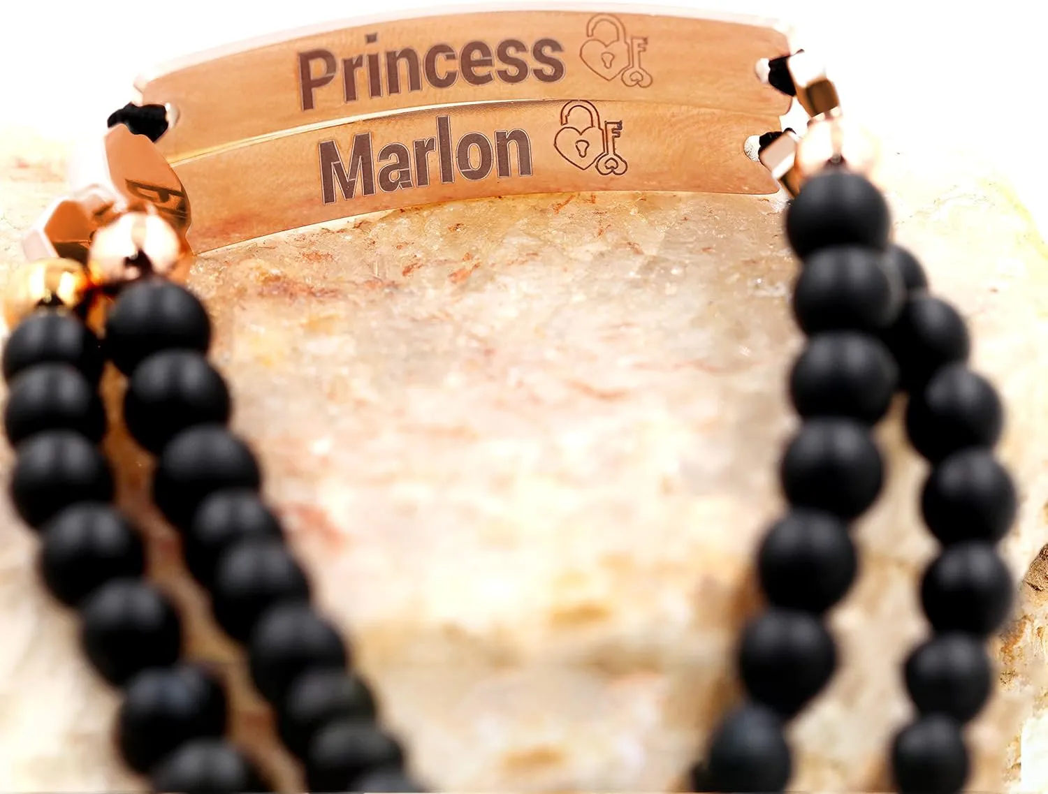 Unisex Handmade Personalized Name Identification Bracelet for Women Mom, Custom Braided Black Matte Agate Beads ID Bracelet for Mother Best Friends Bracelet Gift Y1451