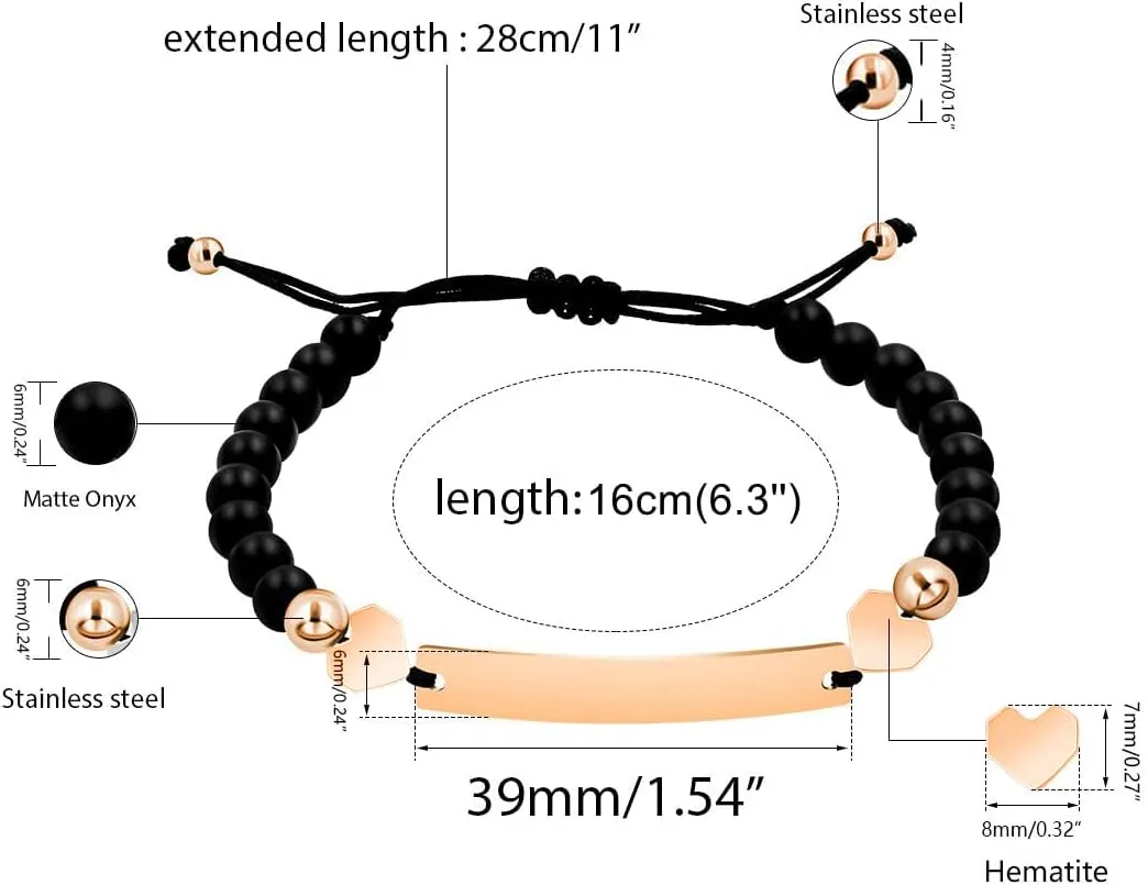 Unisex Handmade Personalized Name Identification Bracelet for Women Mom, Custom Braided Black Matte Agate Beads ID Bracelet for Mother Best Friends Bracelet Gift Y1451