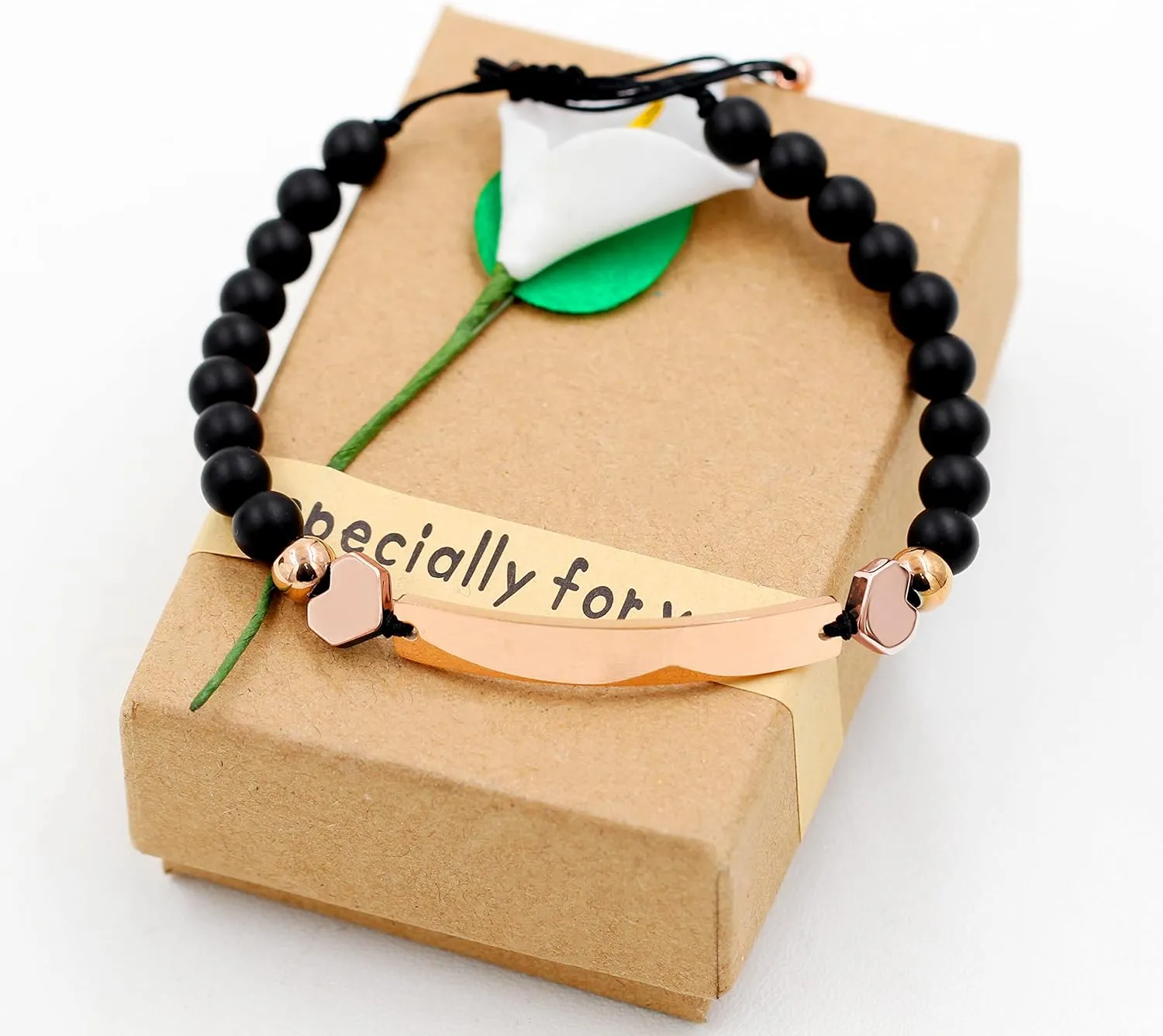 Unisex Handmade Personalized Name Identification Bracelet for Women Mom, Custom Braided Black Matte Agate Beads ID Bracelet for Mother Best Friends Bracelet Gift Y1451
