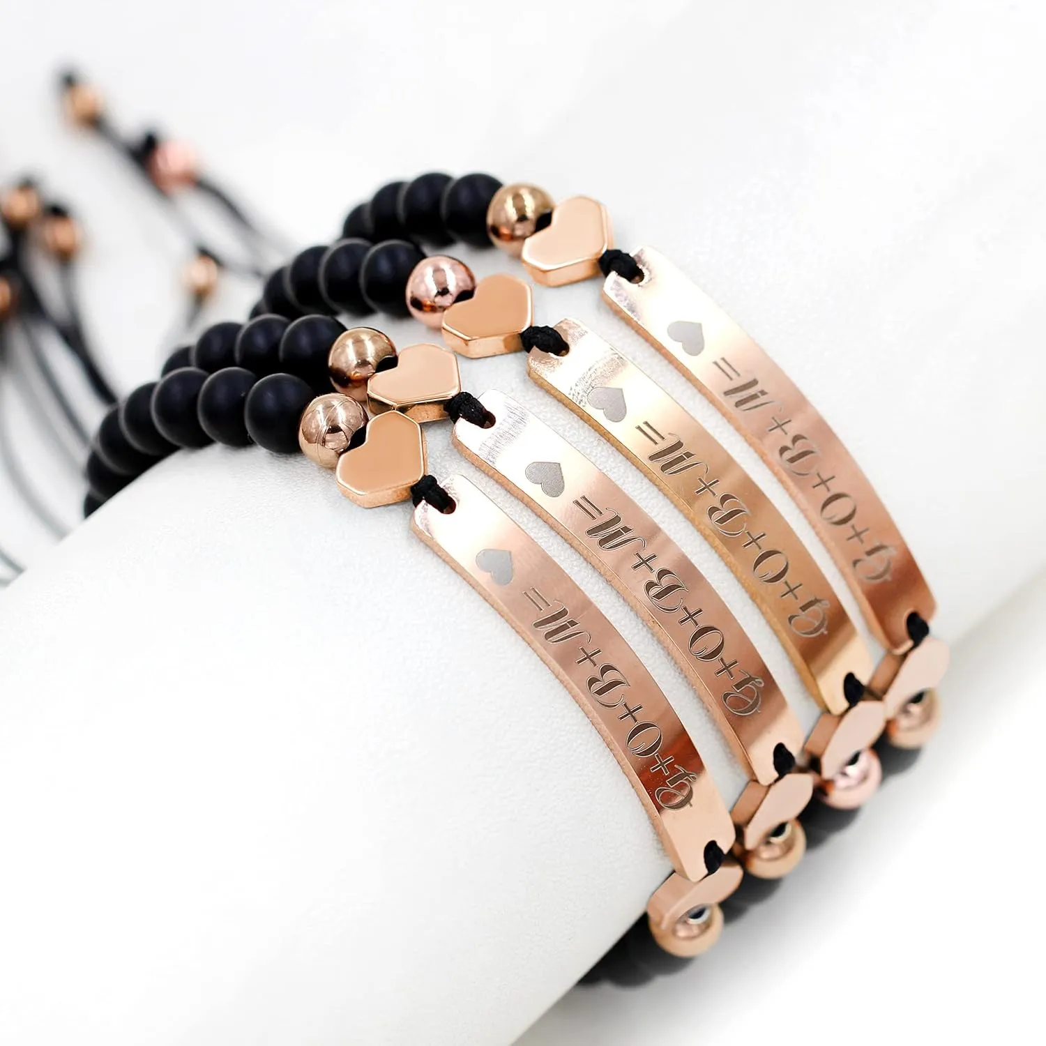 Unisex Handmade Personalized Name Identification Bracelet for Women Mom, Custom Braided Black Matte Agate Beads ID Bracelet for Mother Best Friends Bracelet Gift Y1451