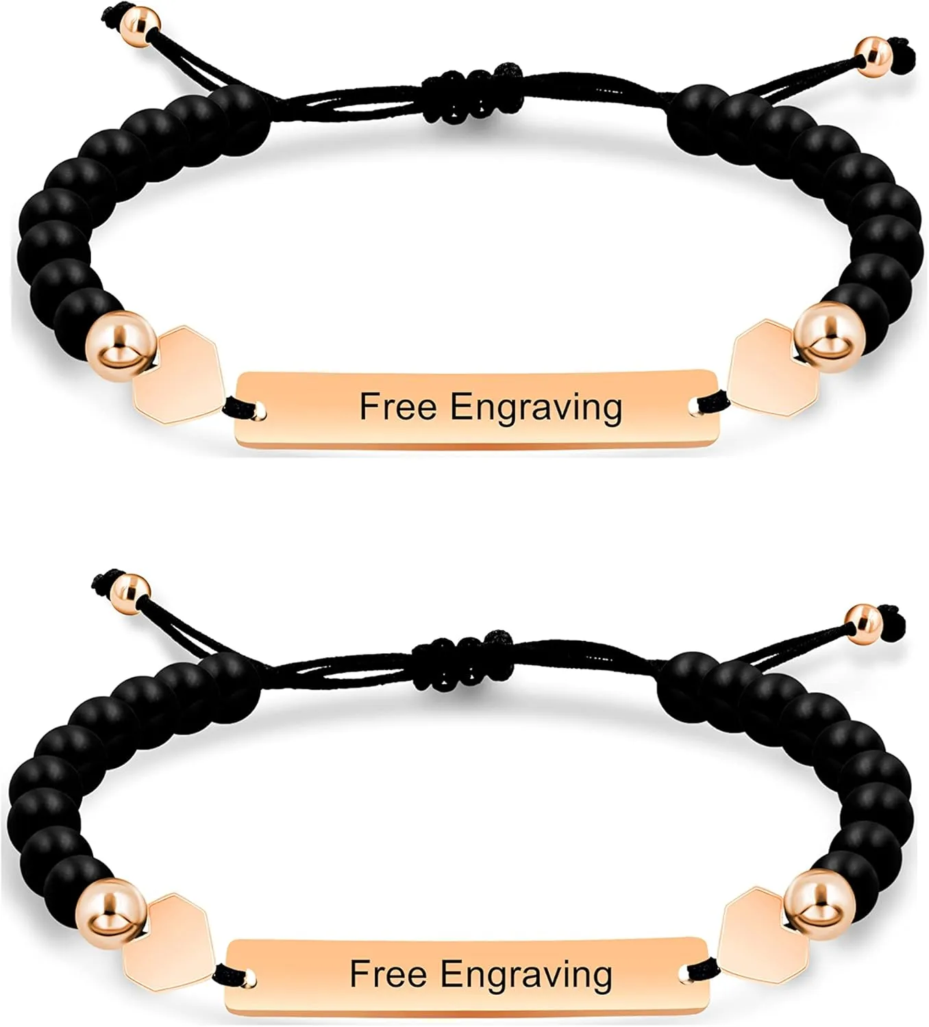 Unisex Handmade Personalized Name Identification Bracelet for Women Mom, Custom Braided Black Matte Agate Beads ID Bracelet for Mother Best Friends Bracelet Gift Y1451
