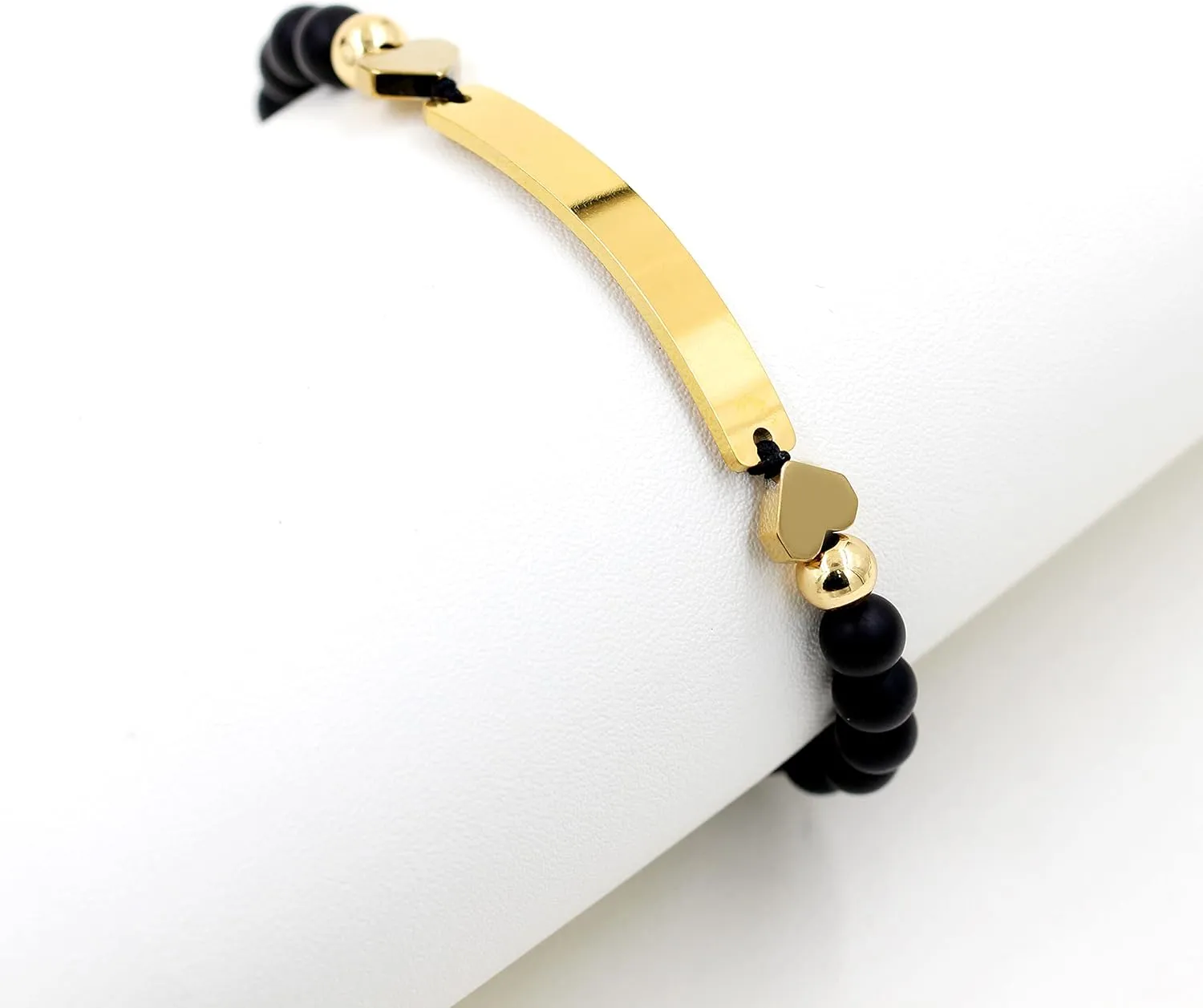 Unisex Handmade Personalized Name Identification Bracelet for Women Mom, Custom Braided Black Matte Agate Beads ID Bracelet for Mother Best Friends Bracelet Gift Y1451