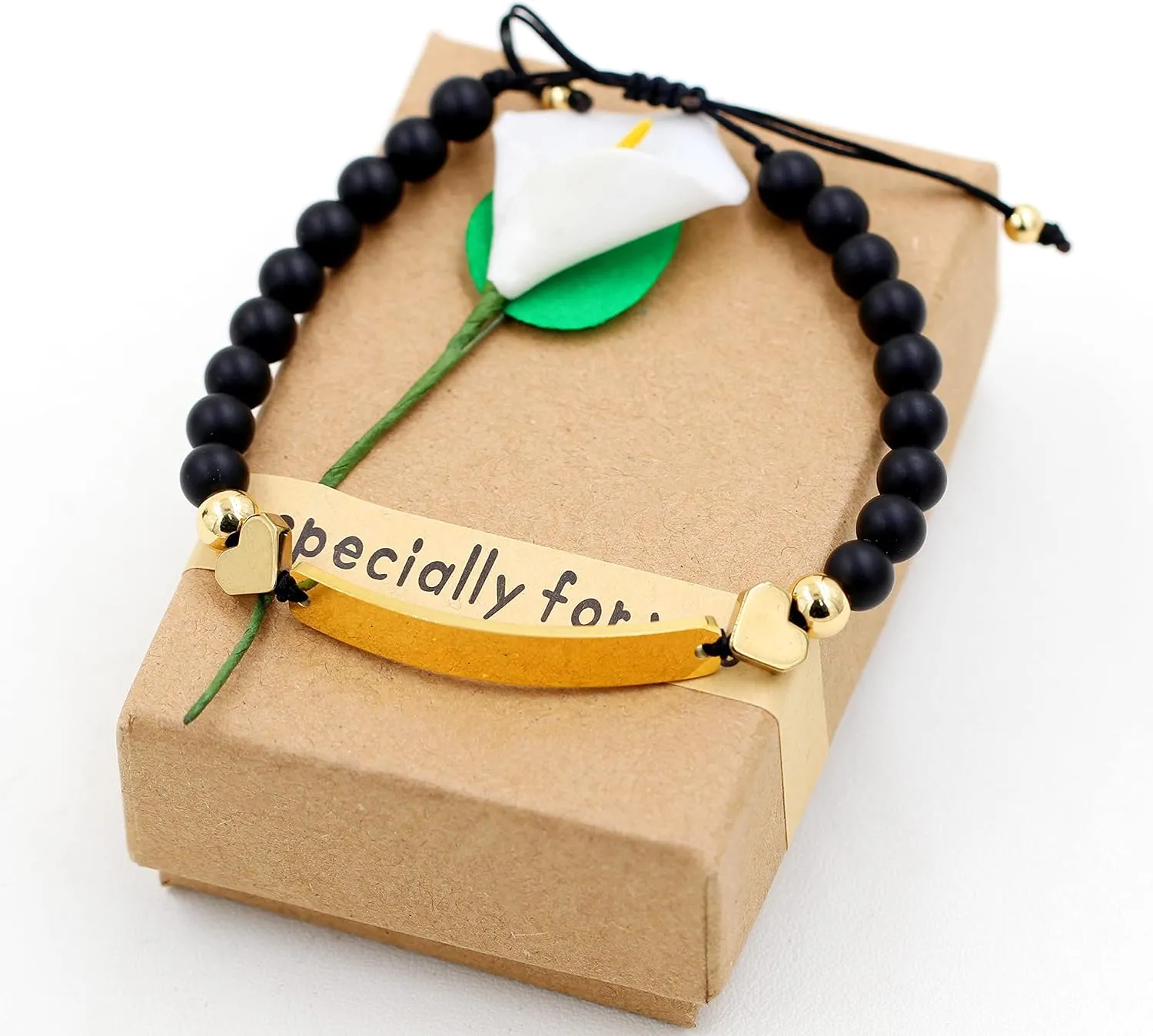 Unisex Handmade Personalized Name Identification Bracelet for Women Mom, Custom Braided Black Matte Agate Beads ID Bracelet for Mother Best Friends Bracelet Gift Y1451