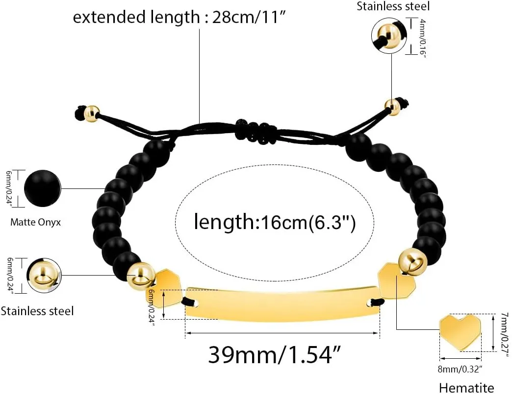 Unisex Handmade Personalized Name Identification Bracelet for Women Mom, Custom Braided Black Matte Agate Beads ID Bracelet for Mother Best Friends Bracelet Gift Y1451