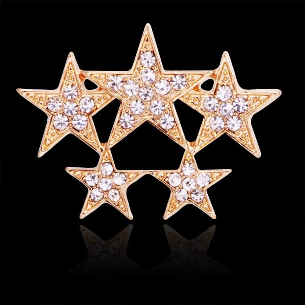 Unisex Shiny Rhinestone Five-Pointed Star Safety Pin Brooch Badge with Crystals Women Five Pentagram Dress Collar Pins