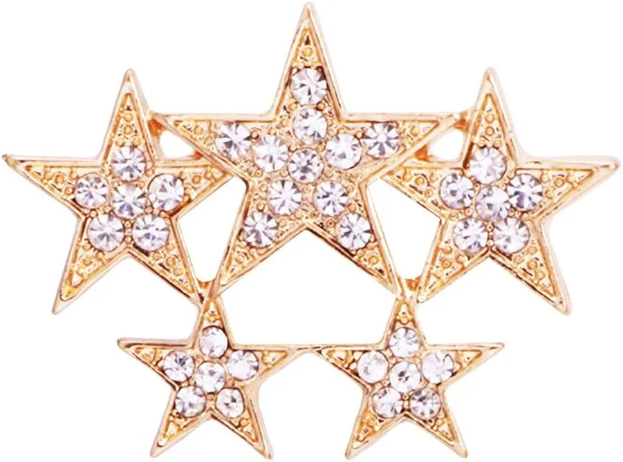 Unisex Shiny Rhinestone Five-Pointed Star Safety Pin Brooch Badge with Crystals Women Five Pentagram Dress Collar Pins