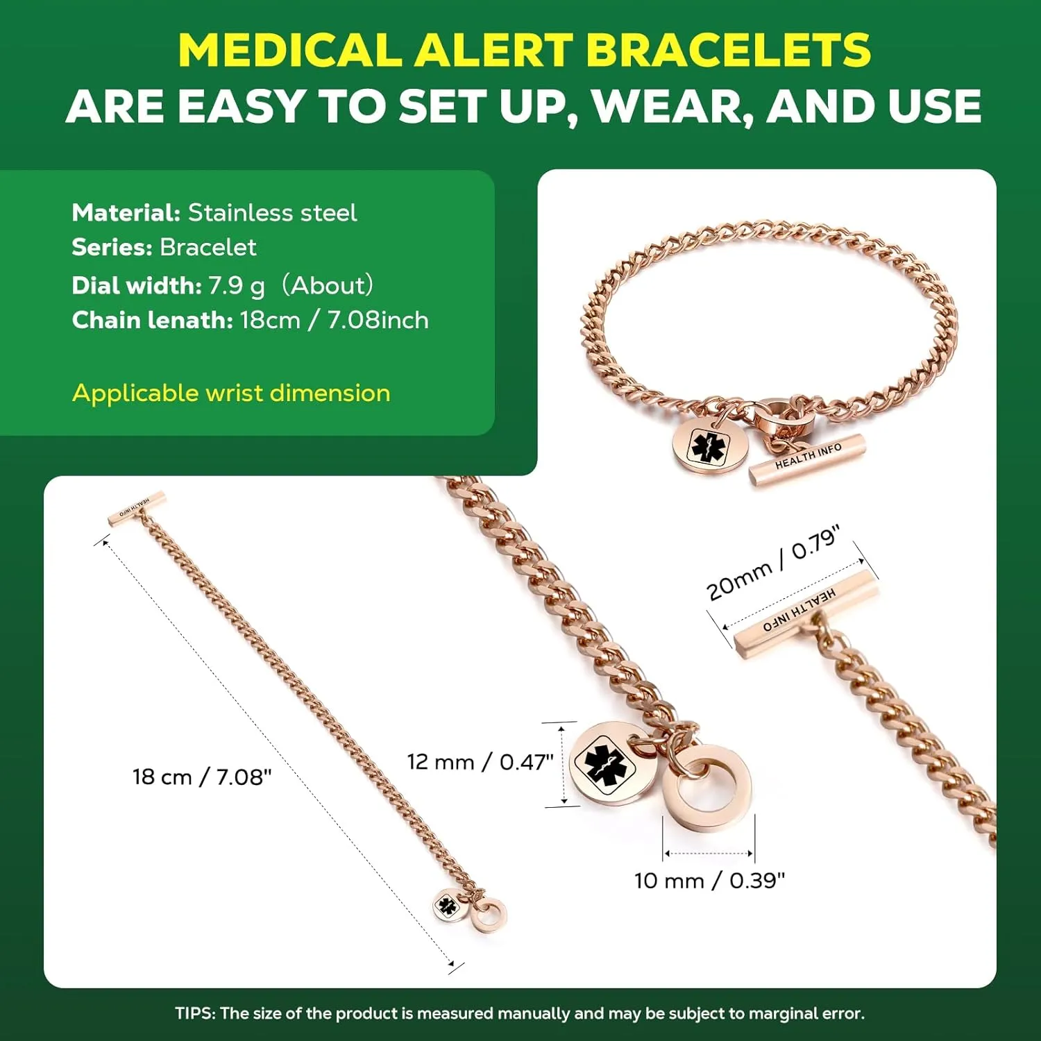 Upgraded QR Code Medical ID Bracelets for Women Medical Alert Bracelet - Sterling Silver 7'' ~9 '' Chain Link - More Space Save & Change Emergency Med Info