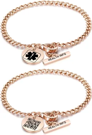 Upgraded QR Code Medical ID Bracelets for Women Medical Alert Bracelet - Sterling Silver 7'' ~9 '' Chain Link - More Space Save & Change Emergency Med Info
