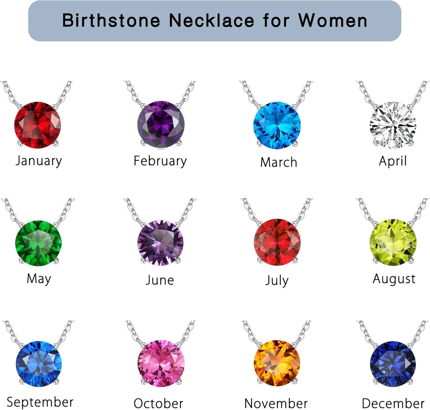 Ursilver Valentines Day Gifts for Her - Birthstone Necklace for Women, S925 Sterling Silver Round Birthstone Necklace Birthday Gifts 12 Months Birthstone Necklaces for Women Jewelry Gifts