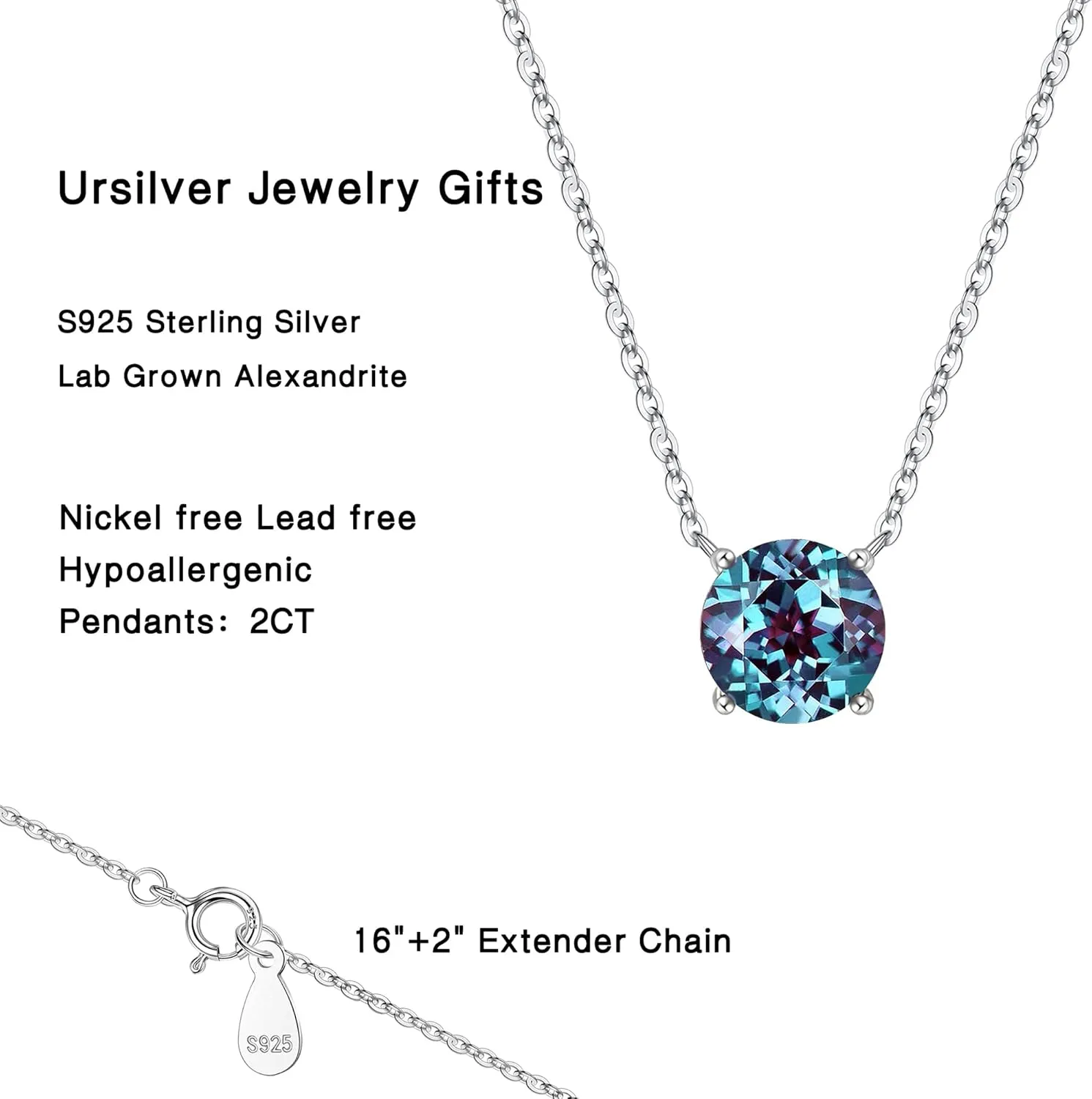 Ursilver Valentines Day Gifts for Her - Birthstone Necklace for Women, S925 Sterling Silver Round Birthstone Necklace Birthday Gifts 12 Months Birthstone Necklaces for Women Jewelry Gifts