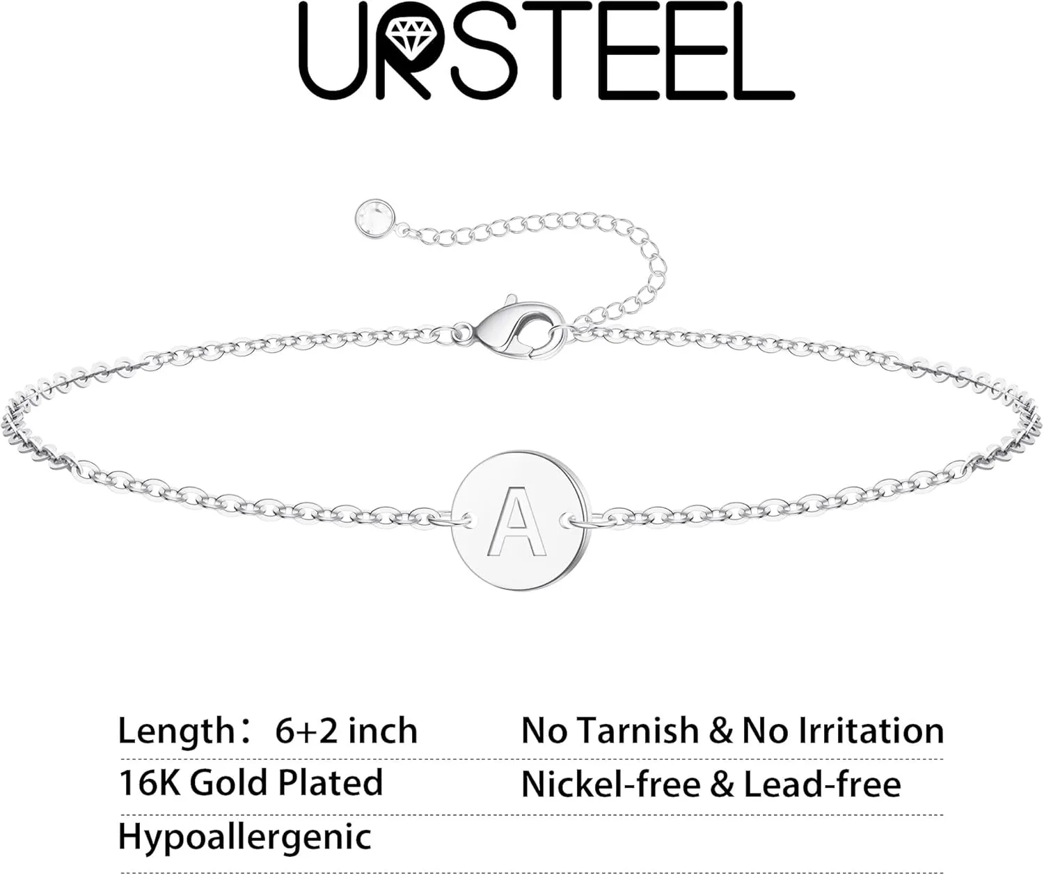 Ursteel Gold Initial Bracelet for Women Trendy - Personalized A-Z Letter Cute Bracelet for Women, Dainty Gold Coin Disc Jewelry Gifts for Women