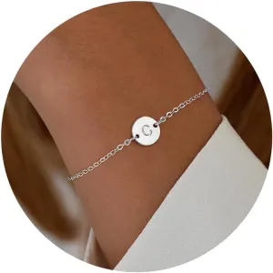 Ursteel Gold Initial Bracelet for Women Trendy - Personalized A-Z Letter Cute Bracelet for Women, Dainty Gold Coin Disc Jewelry Gifts for Women