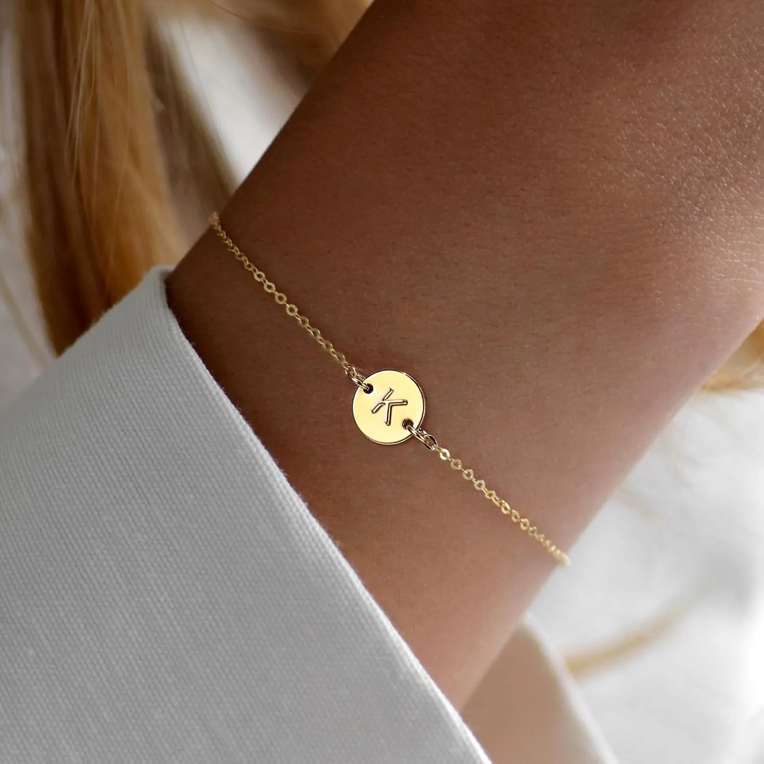 Ursteel Gold Initial Bracelet for Women Trendy - Personalized A-Z Letter Cute Bracelet for Women, Dainty Gold Coin Disc Jewelry Gifts for Women