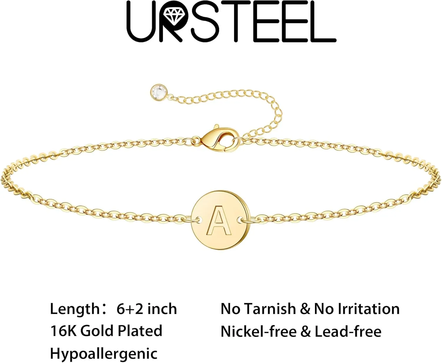Ursteel Gold Initial Bracelet for Women Trendy - Personalized A-Z Letter Cute Bracelet for Women, Dainty Gold Coin Disc Jewelry Gifts for Women