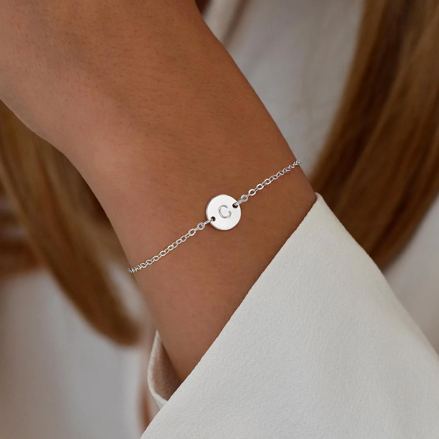 Ursteel Gold Initial Bracelet for Women Trendy - Personalized A-Z Letter Cute Bracelet for Women, Dainty Gold Coin Disc Jewelry Gifts for Women