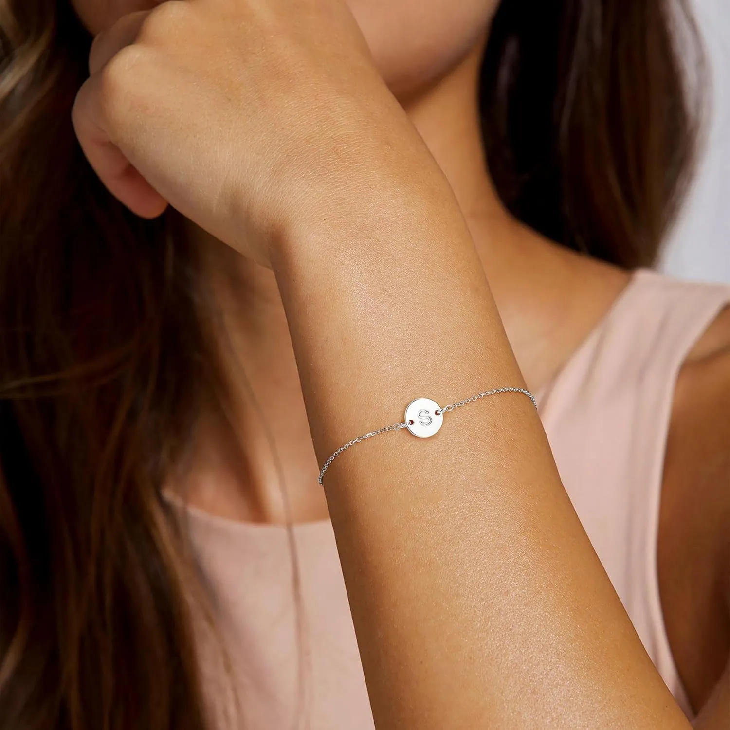 Ursteel Gold Initial Bracelet for Women Trendy - Personalized A-Z Letter Cute Bracelet for Women, Dainty Gold Coin Disc Jewelry Gifts for Women