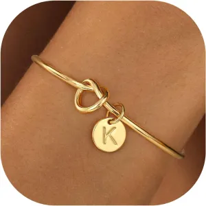 Ursteel Personalized Gold Initial Bracelet for Women - Dainty Gold Knot Letter A-Z Bracelets for Women, Tie The Knot Bracelet Bridesmaid Proposal Jewelry Gifts