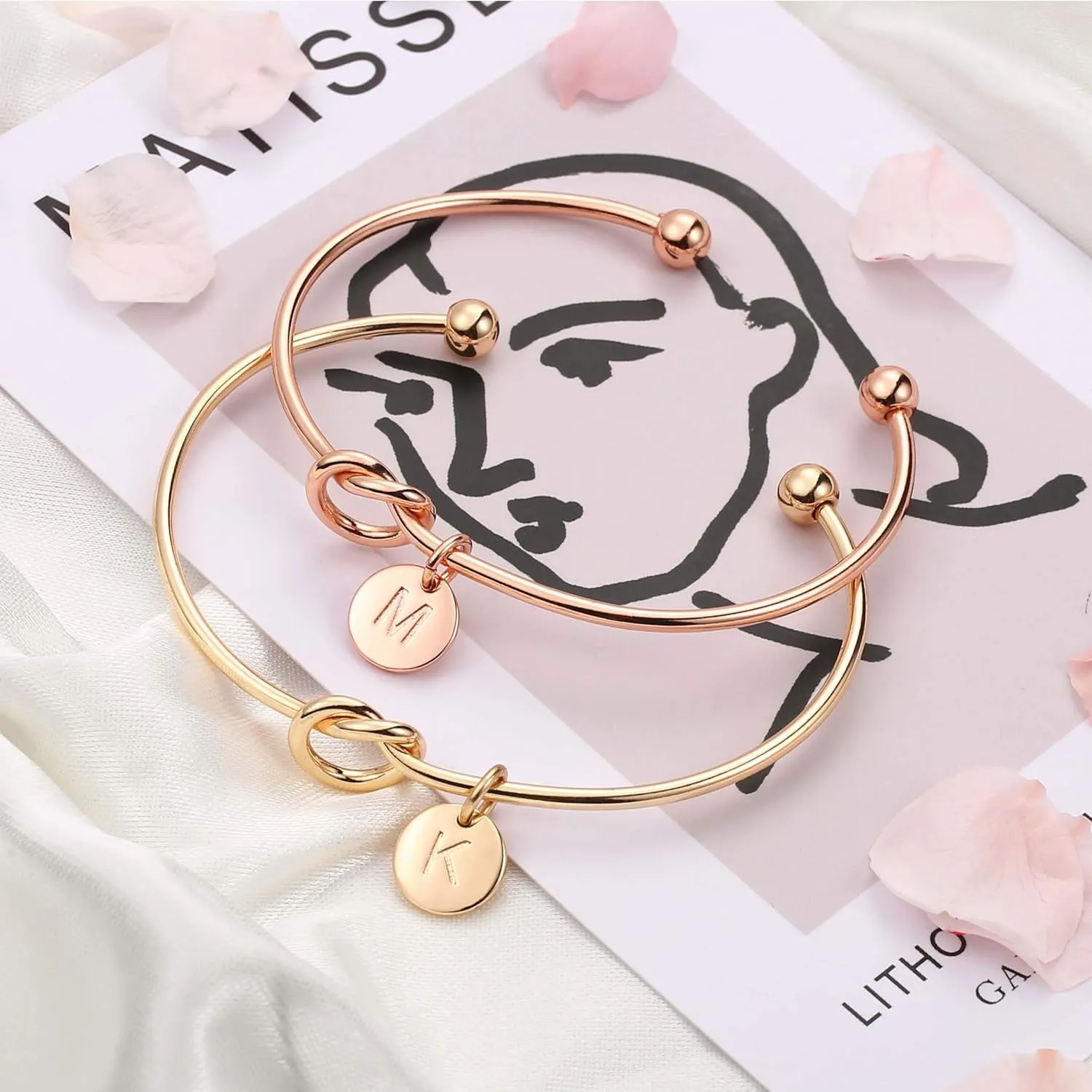 Ursteel Personalized Gold Initial Bracelet for Women - Dainty Gold Knot Letter A-Z Bracelets for Women, Tie The Knot Bracelet Bridesmaid Proposal Jewelry Gifts