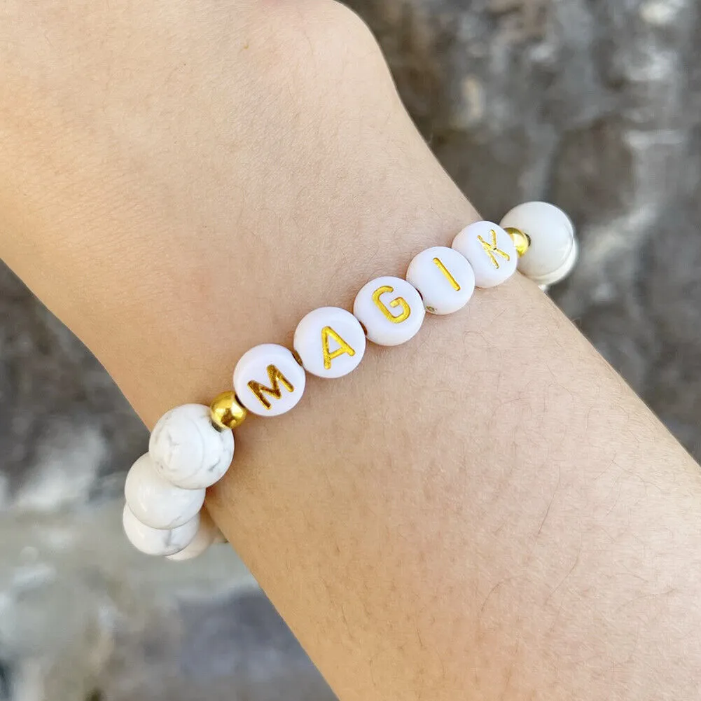 US Personalize Custom Name Mama Bracelet Bead Stretch Energy Stone Agage Howlite