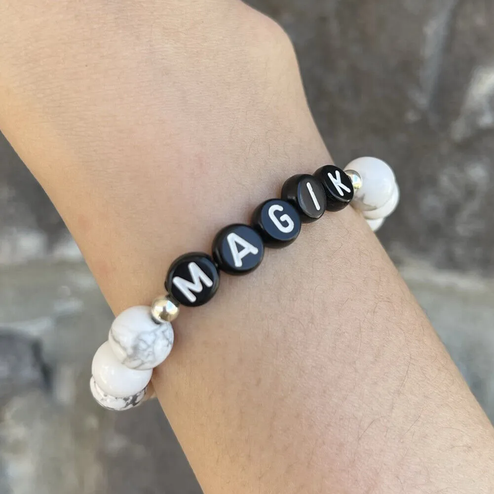 US Personalize Custom Name Mama Bracelet Bead Stretch Energy Stone Agage Howlite