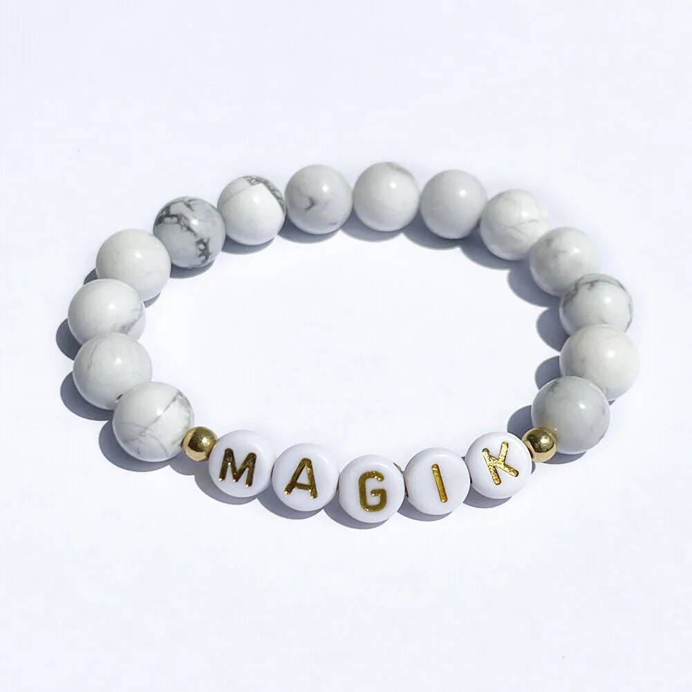 US Personalize Custom Name Mama Bracelet Bead Stretch Energy Stone Agage Howlite