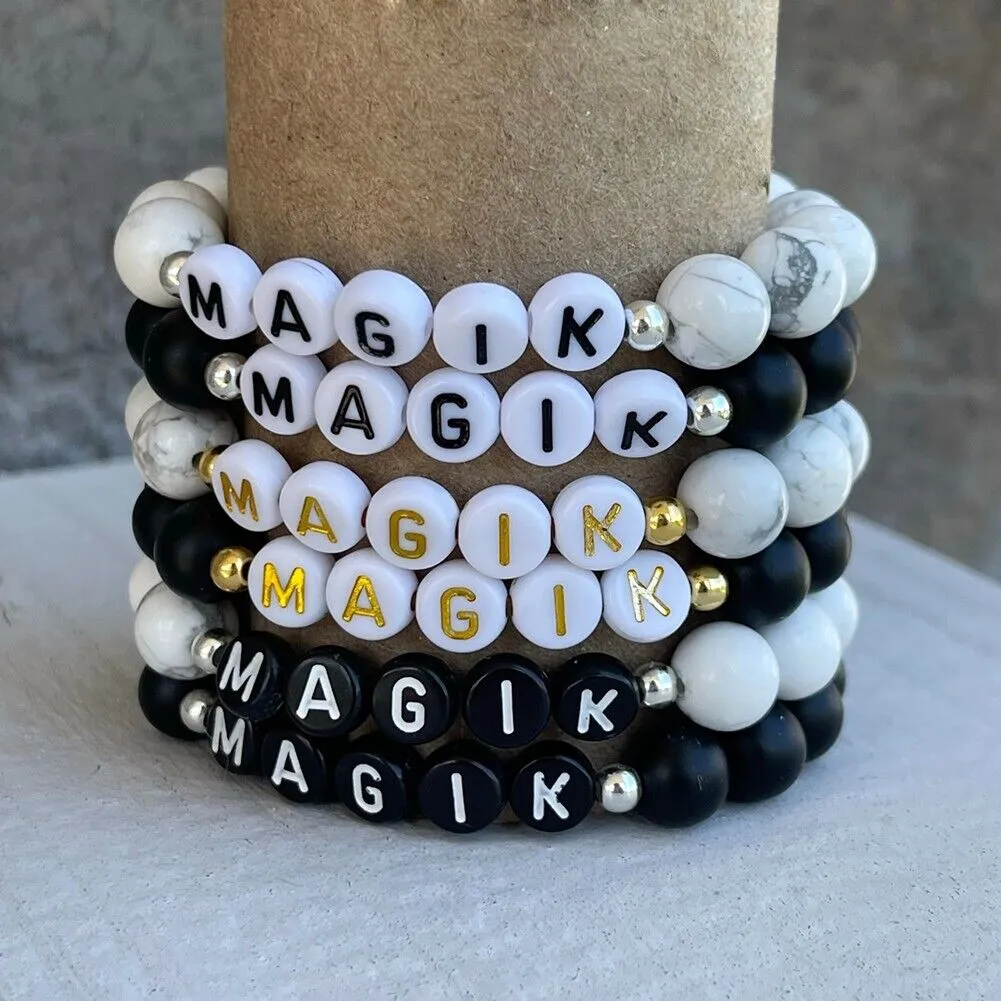 US Personalize Custom Name Mama Bracelet Bead Stretch Energy Stone Agage Howlite