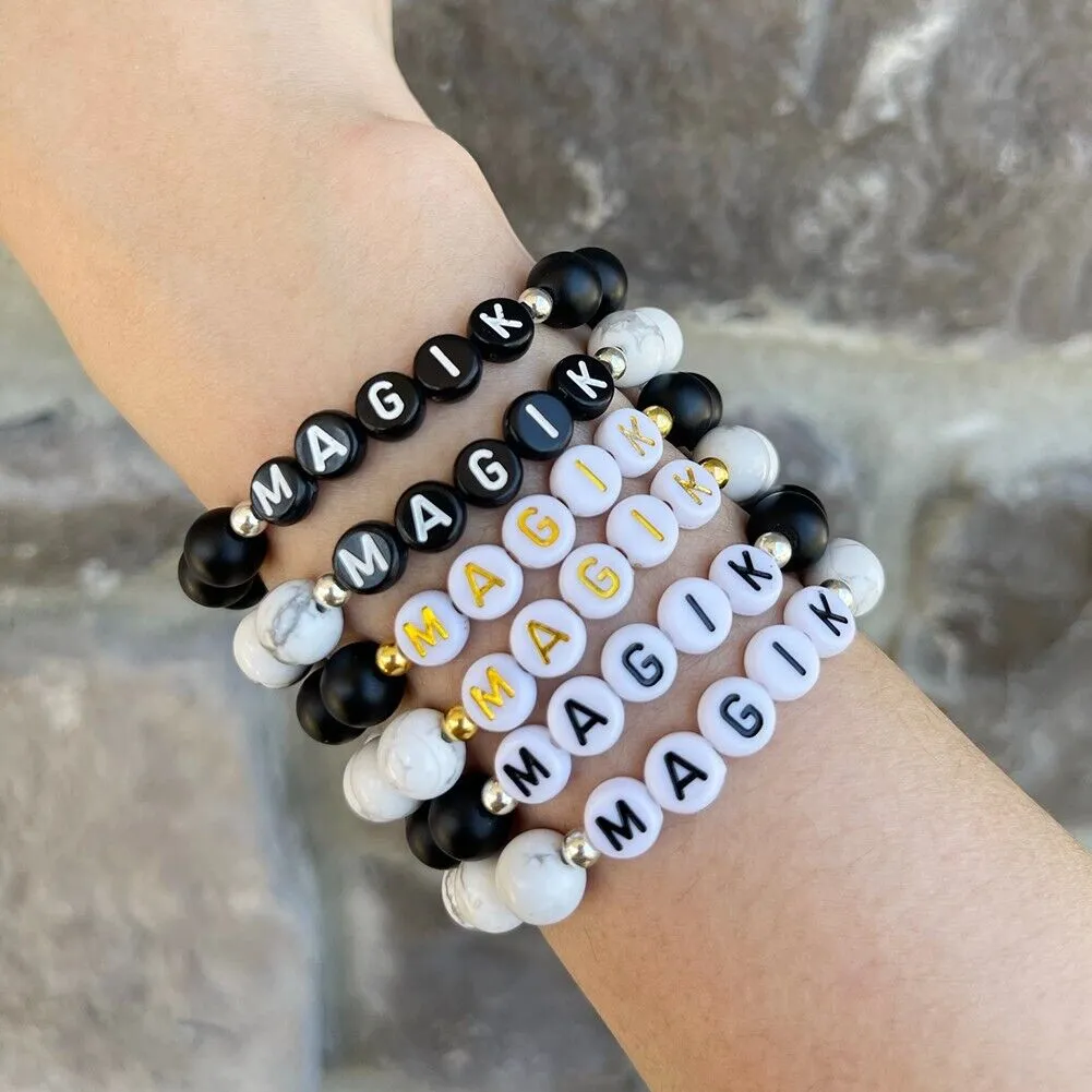 US Personalize Custom Name Mama Bracelet Bead Stretch Energy Stone Agage Howlite