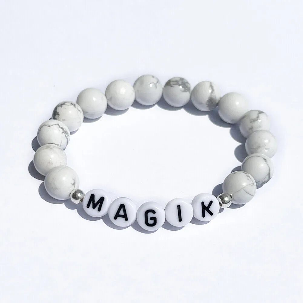 US Personalize Custom Name Mama Bracelet Bead Stretch Energy Stone Agage Howlite