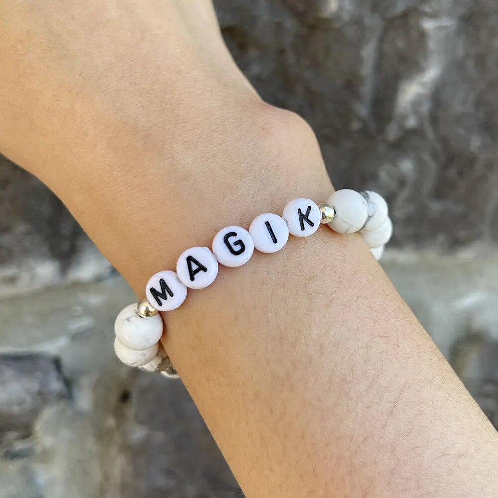 US Personalize Custom Name Mama Bracelet Bead Stretch Energy Stone Agage Howlite
