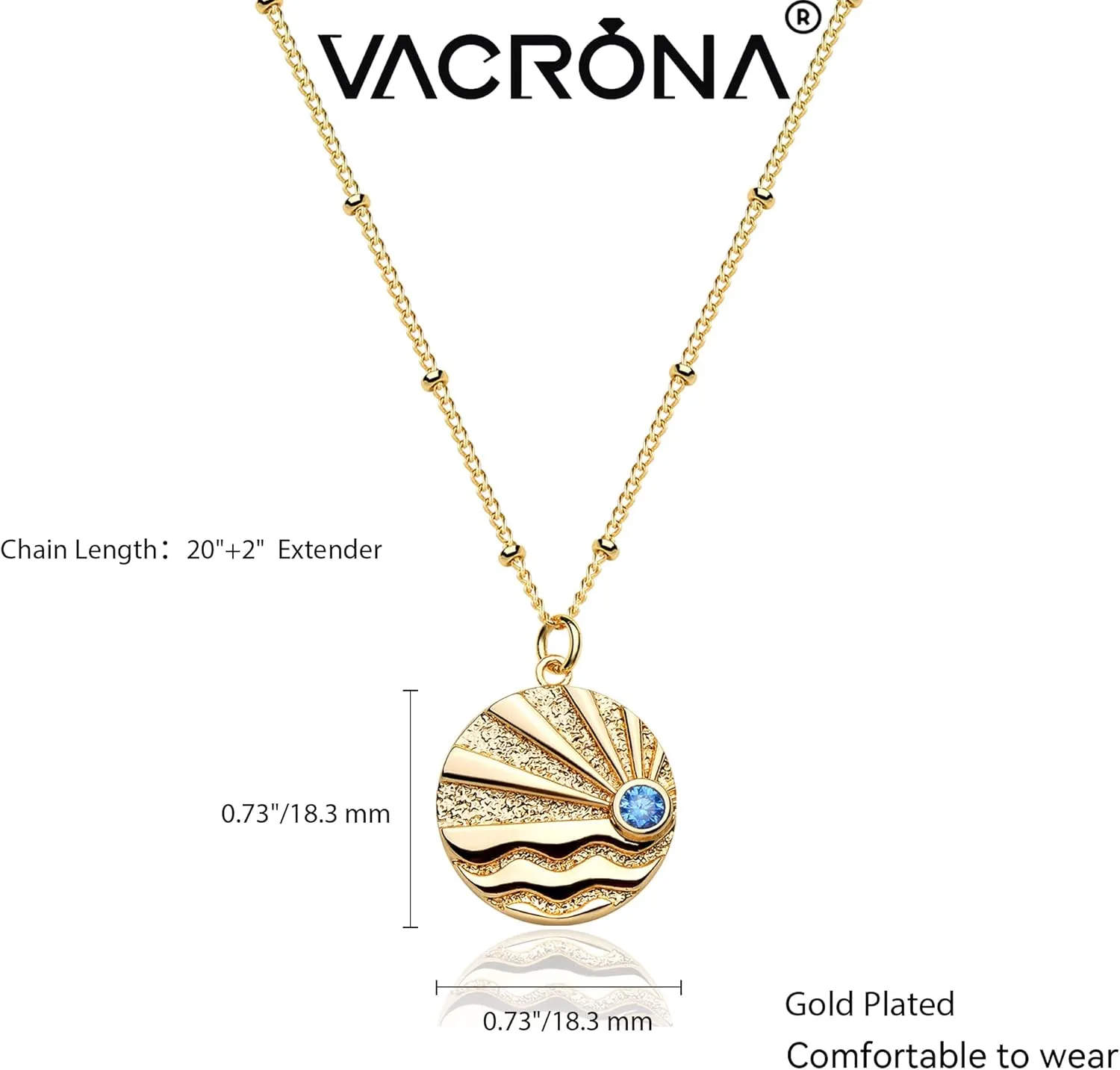 VACRONA Coin Necklace 18k Gold Plated Vintage Textured Medallion Coin Pendant Round Circle Disk Dainty Necklace for Women