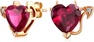 Valentine Red Cubic Zirconia AAA CZ Devil Heart Shape Stud Earrings For Women Rose Gold Plated 925 Sterling Silver