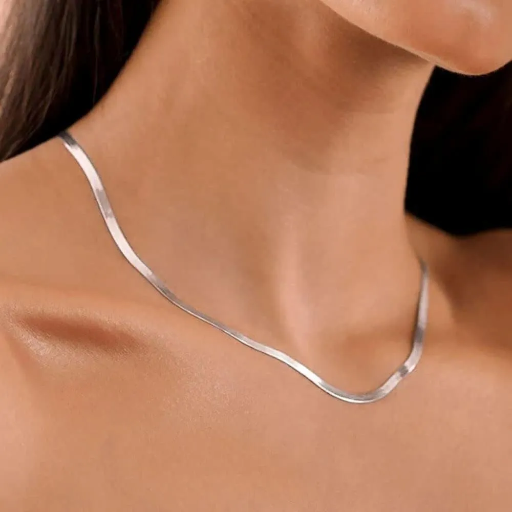 Verona Jewelers Sterling Silver 2.5MM Herringbone Flat Snake Magic Chain -925 Vintage Shiny Chain for Men and Women