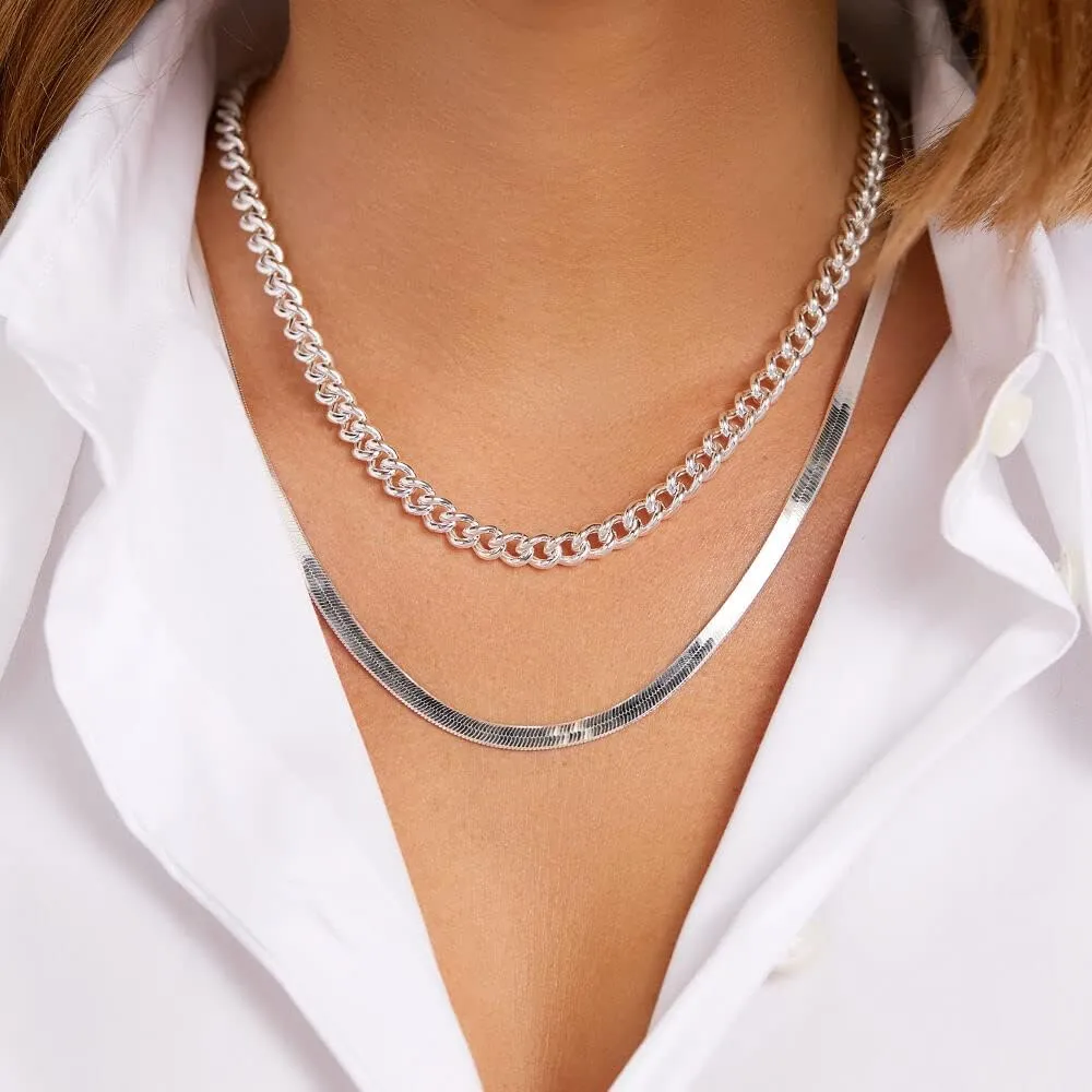 Verona Jewelers Sterling Silver 3.3MM Flexible Flat Herringbone Chain Necklace Men Women 16, 18, 20, 22, 24 Inch 925 Made in Italy