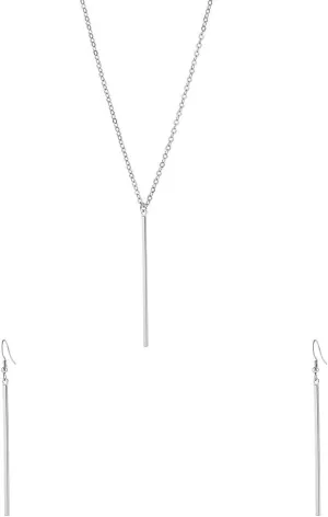 Vertical Bar Pendant Necklace Earrings Set Simple Long Chain Minimalist Dangle Earrings for Women Pendant