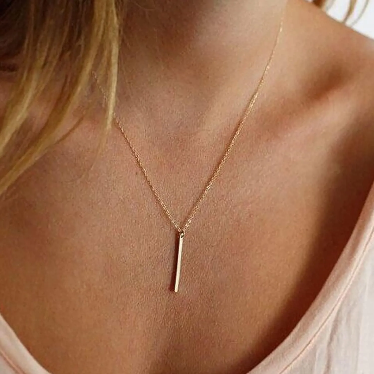 Vertical Bar Pendant Necklace Earrings Set Simple Long Chain Minimalist Dangle Earrings for Women Pendant