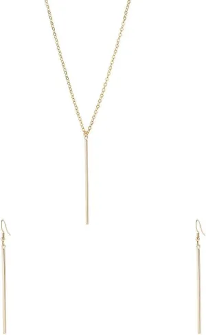 Vertical Bar Pendant Necklace Earrings Set Simple Long Chain Minimalist Dangle Earrings for Women Pendant
