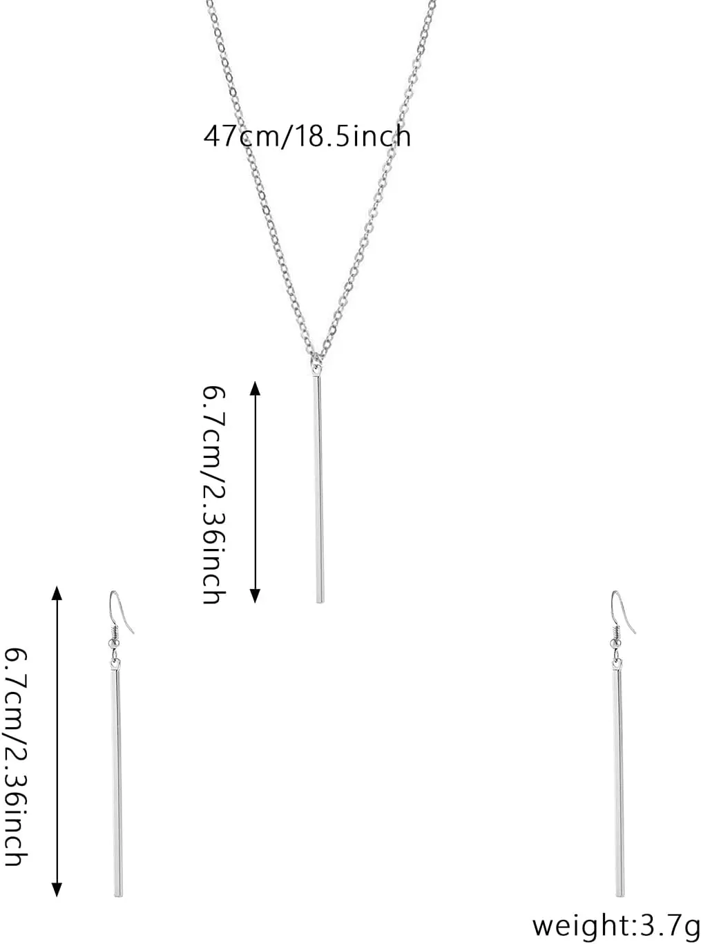Vertical Bar Pendant Necklace Earrings Set Simple Long Chain Minimalist Dangle Earrings for Women Pendant