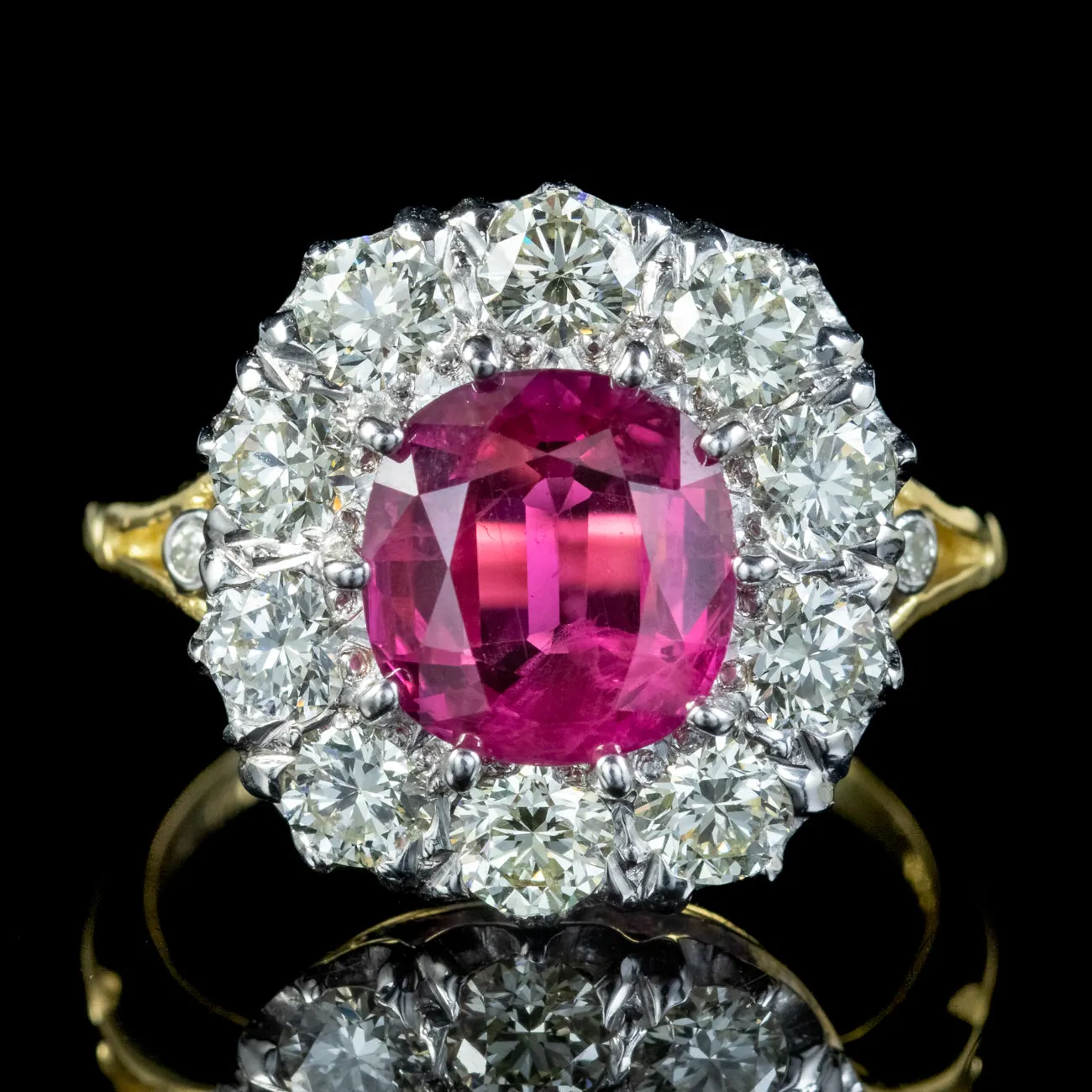 Victorian Style Pink Sapphire Diamond Cluster Ring 3.10ct Sapphire