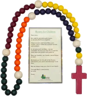 VILLAGE GIFT IMPORTERS 31" Long Chunky Wooden Rosary | Catholic Wall Decorative Rosary | Painted in Rainbow Colors | Easy to Hold 21mm Beads | Includes Prayer Card