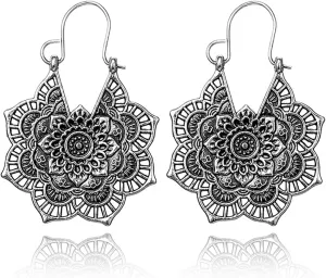 Vintage Boho Ethnic Earrings for Women Bohemian Hollow out Carved Flower Dangle Drop Earrings Vintage Floral Earrings Statement Earrings Vintage Bohemian Style Jewelry for Women