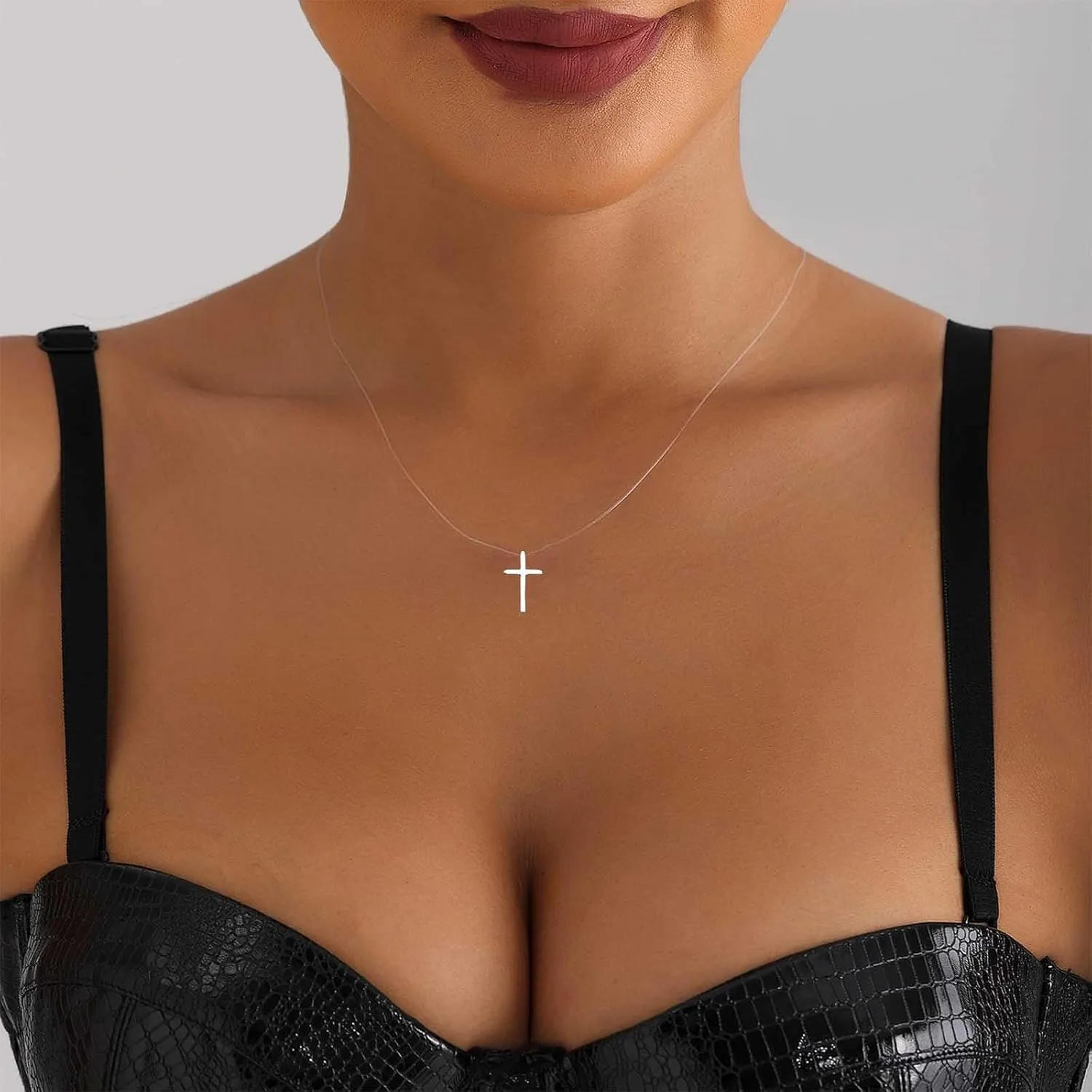Vintage Crystal Star Pendant Necklace Silver Rhinestone Star Choker Necklace Transparent Invisible Chain Necklace Cz Fishing Line Necklace Chain Jewelry for Women