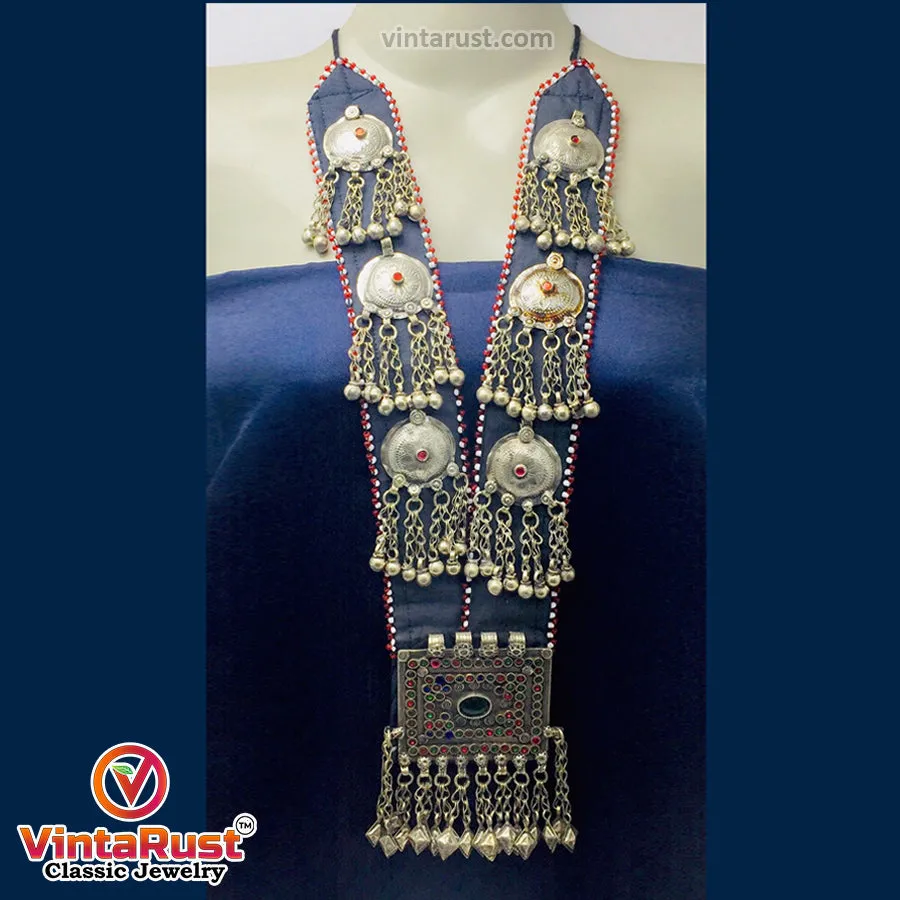 Vintage Long Chain Turkmen Big Pendant Style Necklace
