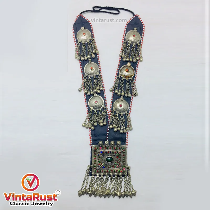 Vintage Long Chain Turkmen Big Pendant Style Necklace