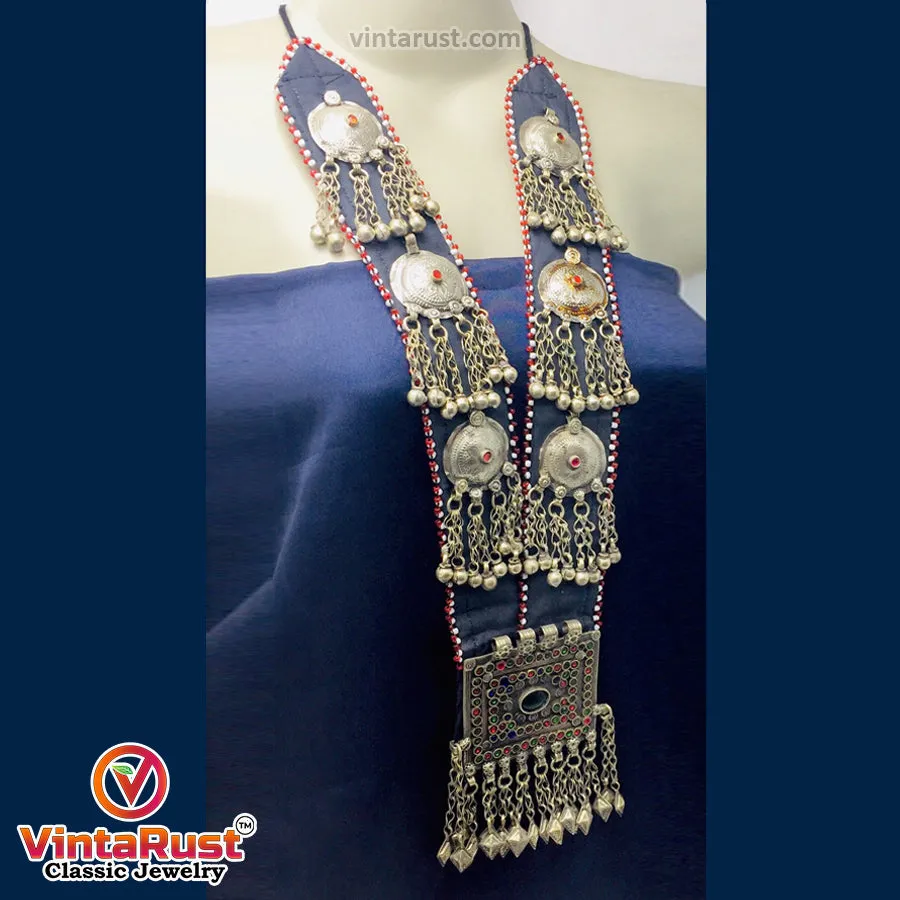 Vintage Long Chain Turkmen Big Pendant Style Necklace